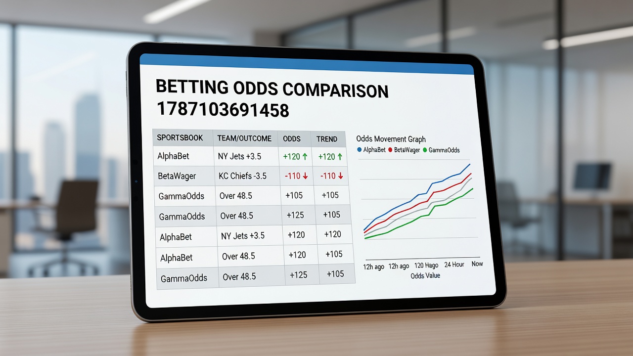 Close-up of a tablet showing side-by-side betting odds from various bookmakers for an upcoming horse race