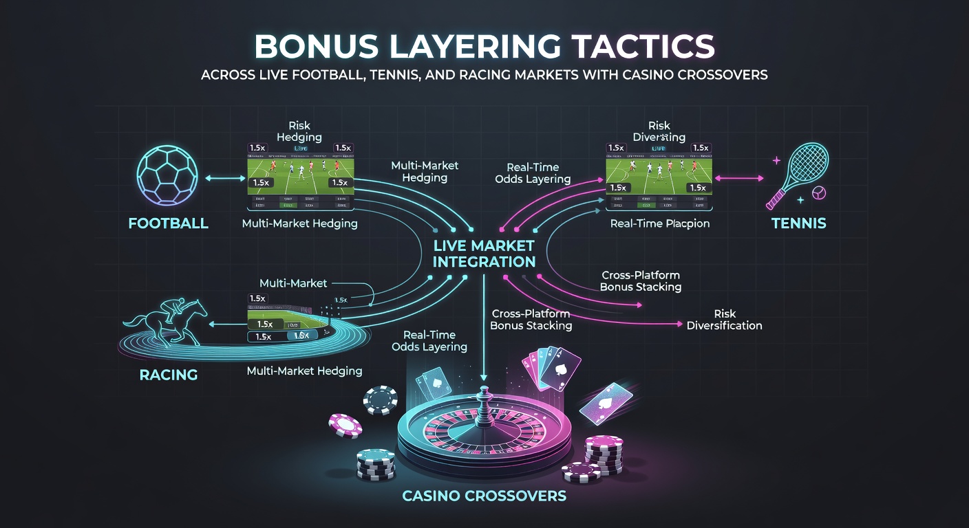 Diagram of cross-market bonus flows connecting tennis live odds, horse racing place markets, and casino game contributions
