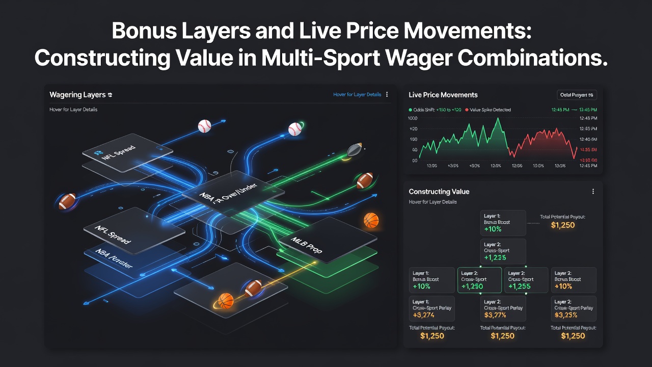 Chart illustrating live price fluctuations in football, tennis, and horse racing accumulators with bonus overlays