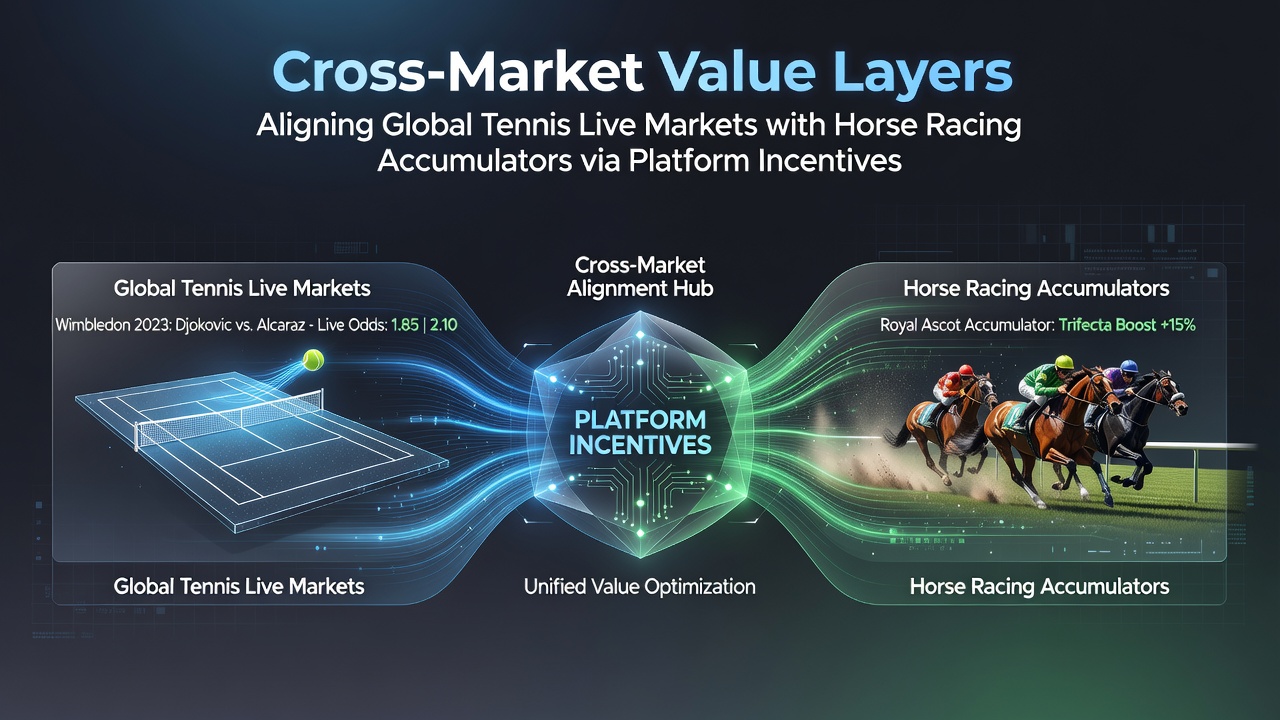 Betting platform interface showing aligned tennis live odds and horse racing accumulator options across global markets