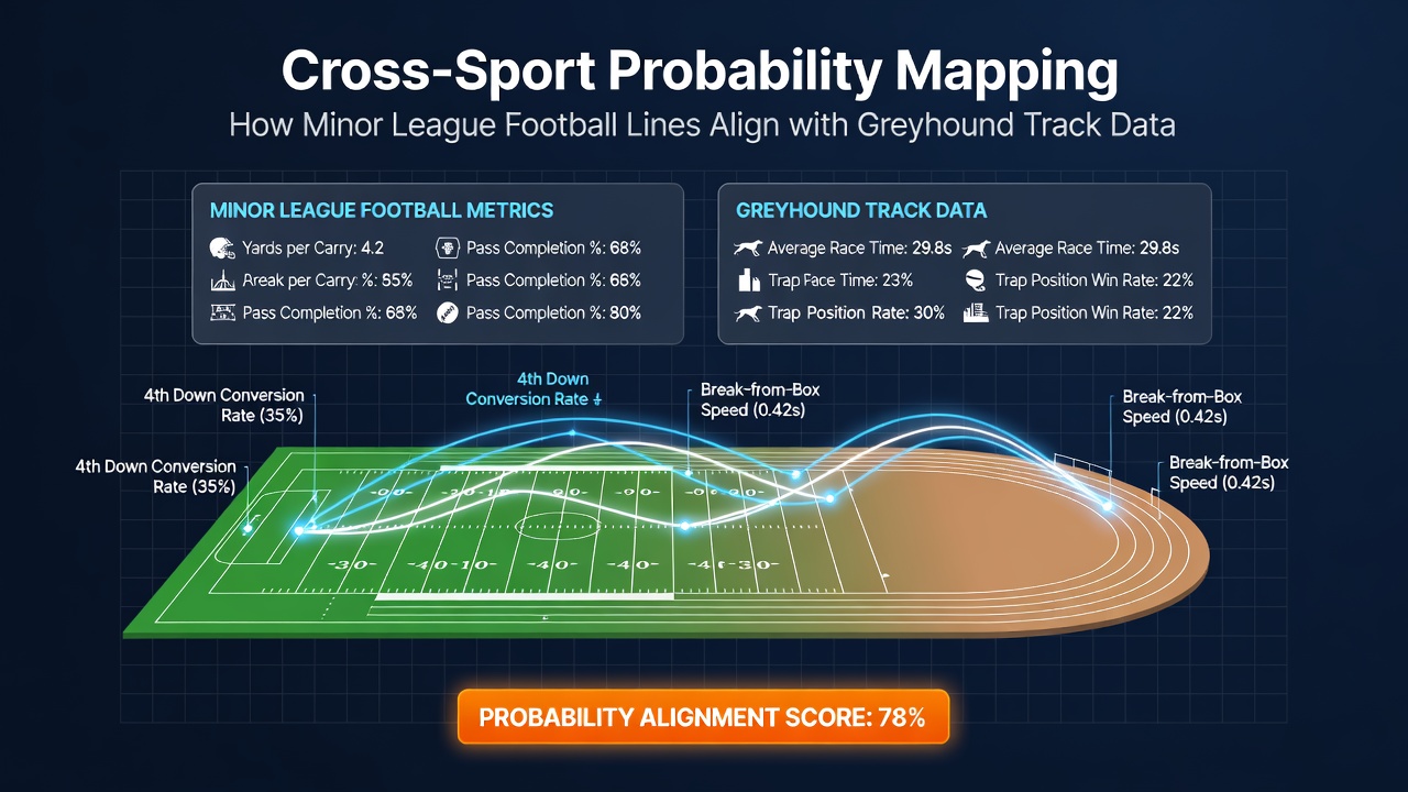 Dashboard interface displaying aligned football and greyhound probability metrics for casino promotions