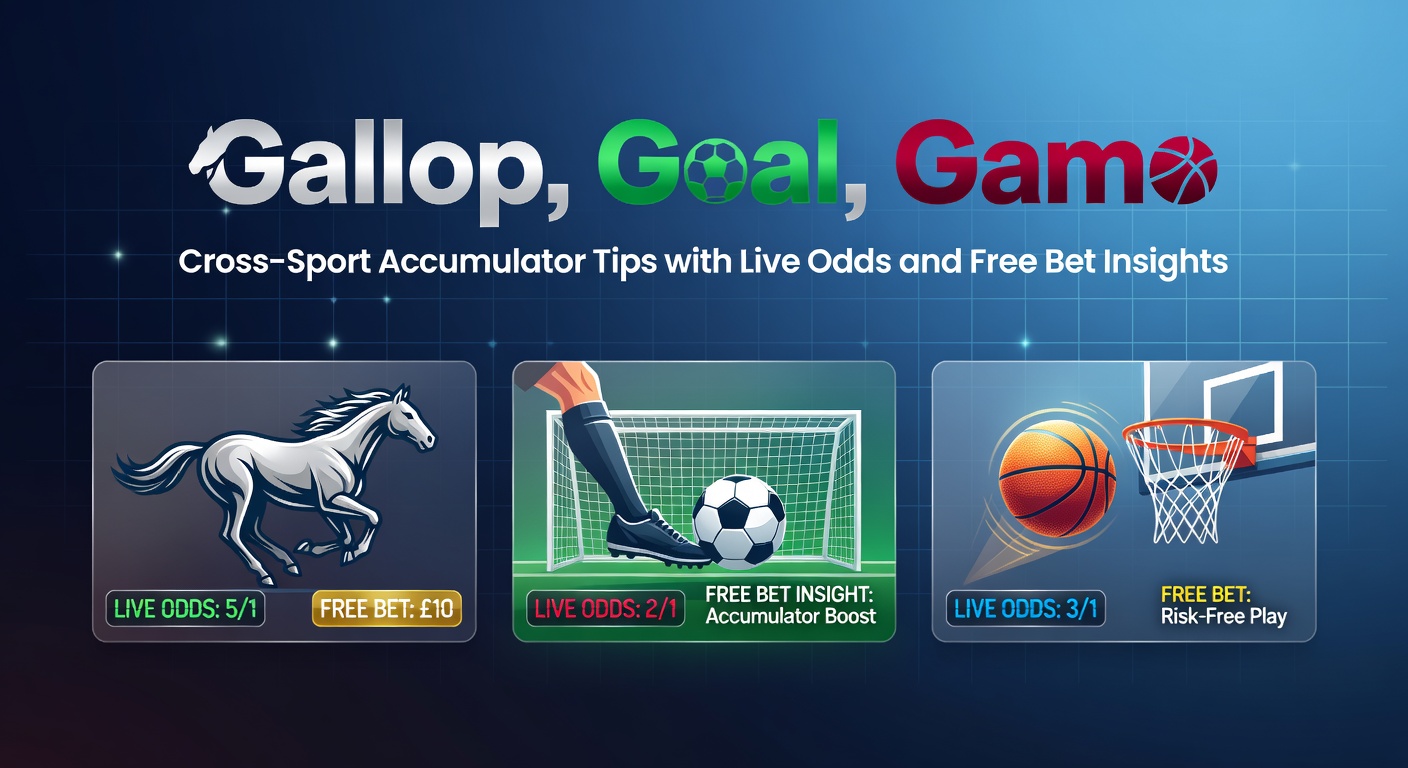 Dynamic collage of horse racing gallops, soccer goals, and tennis serves highlighting a cross-sport accumulator bet slip in action