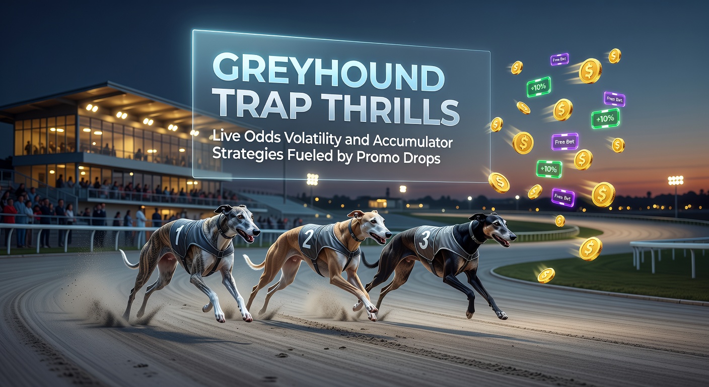Dynamic greyhound race start from the traps, capturing the high-speed launch and crowd excitement