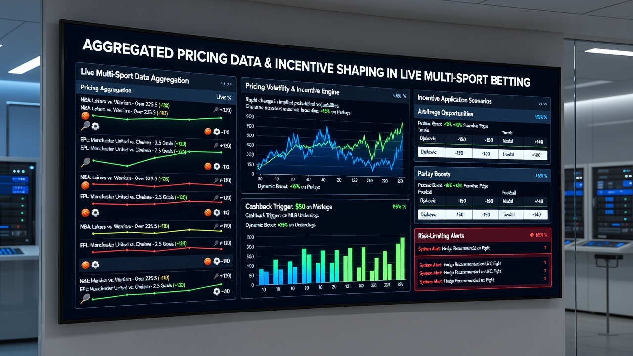 Dashboard screenshot illustrating live multi-sport accumulator incentives driven by consolidated pricing metrics
