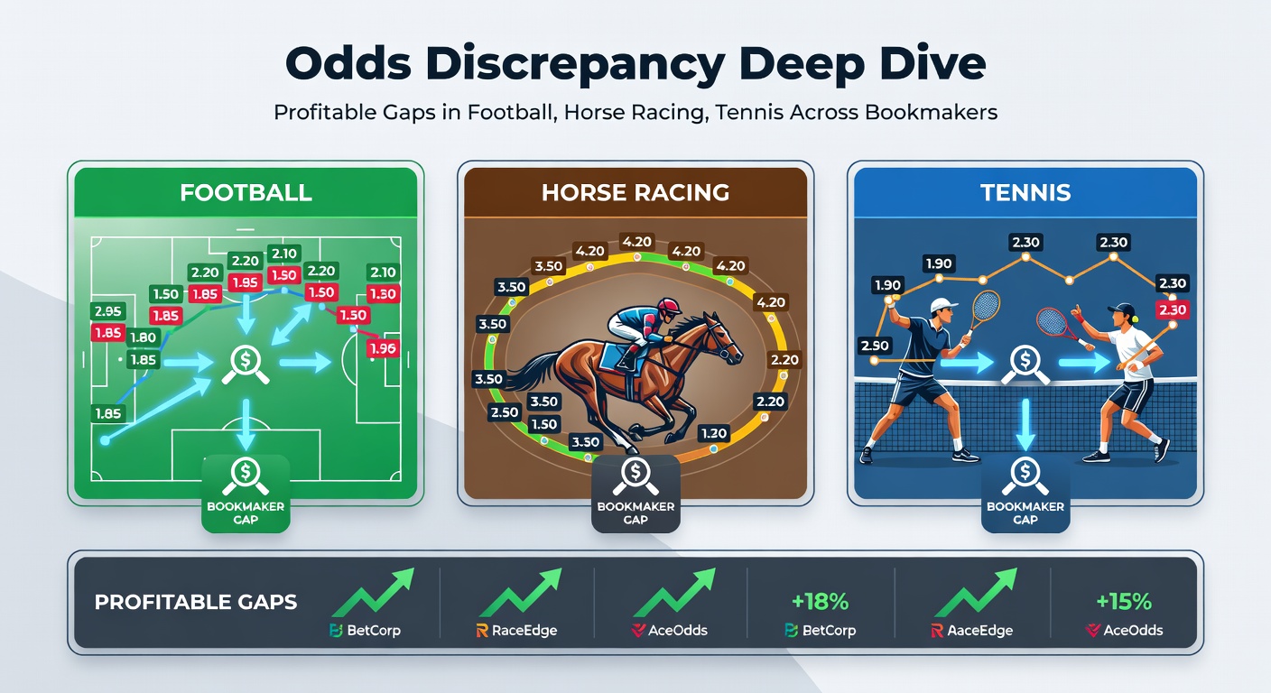 Colorful chart illustrating odds variations for a major soccer match across multiple bookmakers, highlighting the widest gaps in underdog pricing