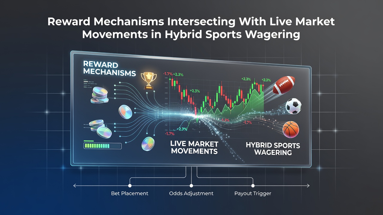 Illustration of real-time odds displays alongside reward bonus indicators on a hybrid betting platform