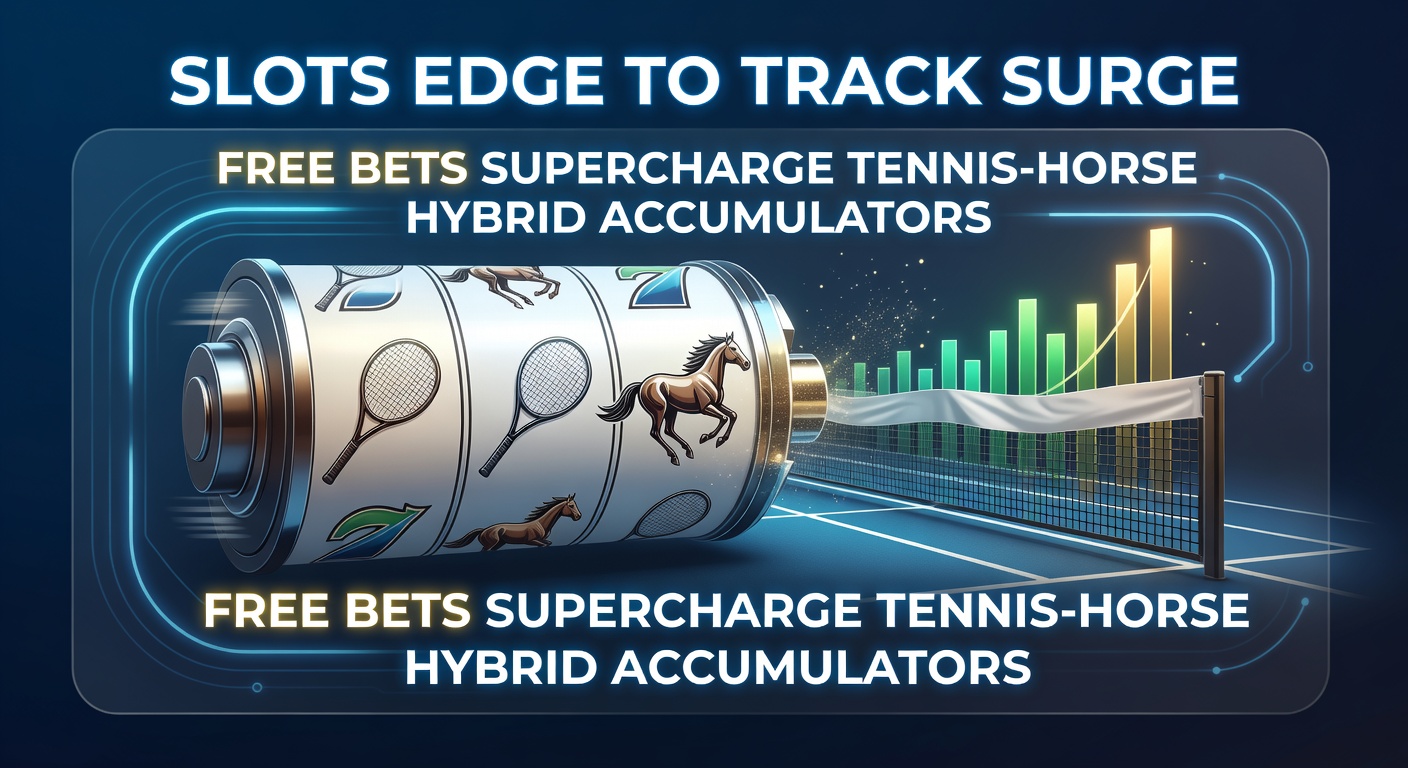 Dynamic chart showing surge in horse racing and tennis hybrid accumulator bets, overlaid with free bet promotion icons and slot machine symbols fading into track visuals