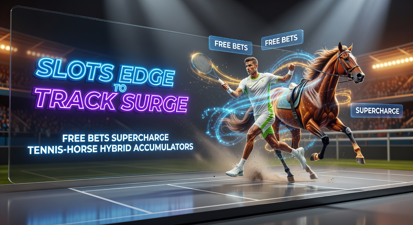 Vibrant infographic depicting tennis court and horse track merging into an accumulator chain, with free bet arrows supercharging odds boosts and payout explosions