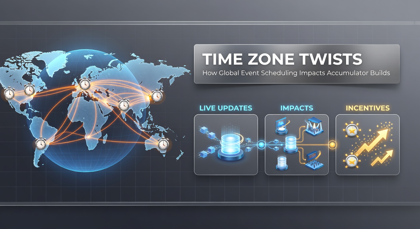 Global sports events across multiple time zones showing overlapping schedules for accumulator betting